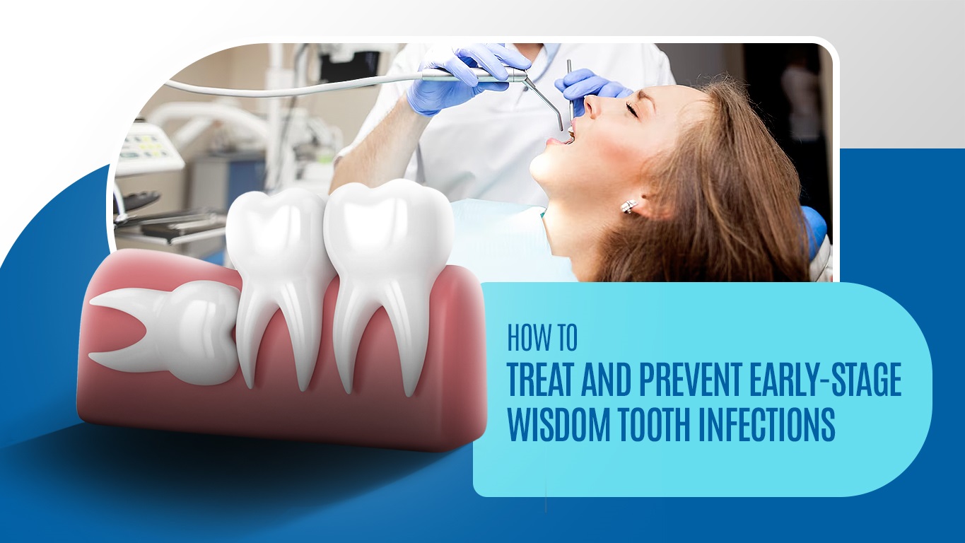 Dentist treating a patient with wisdom tooth illustration