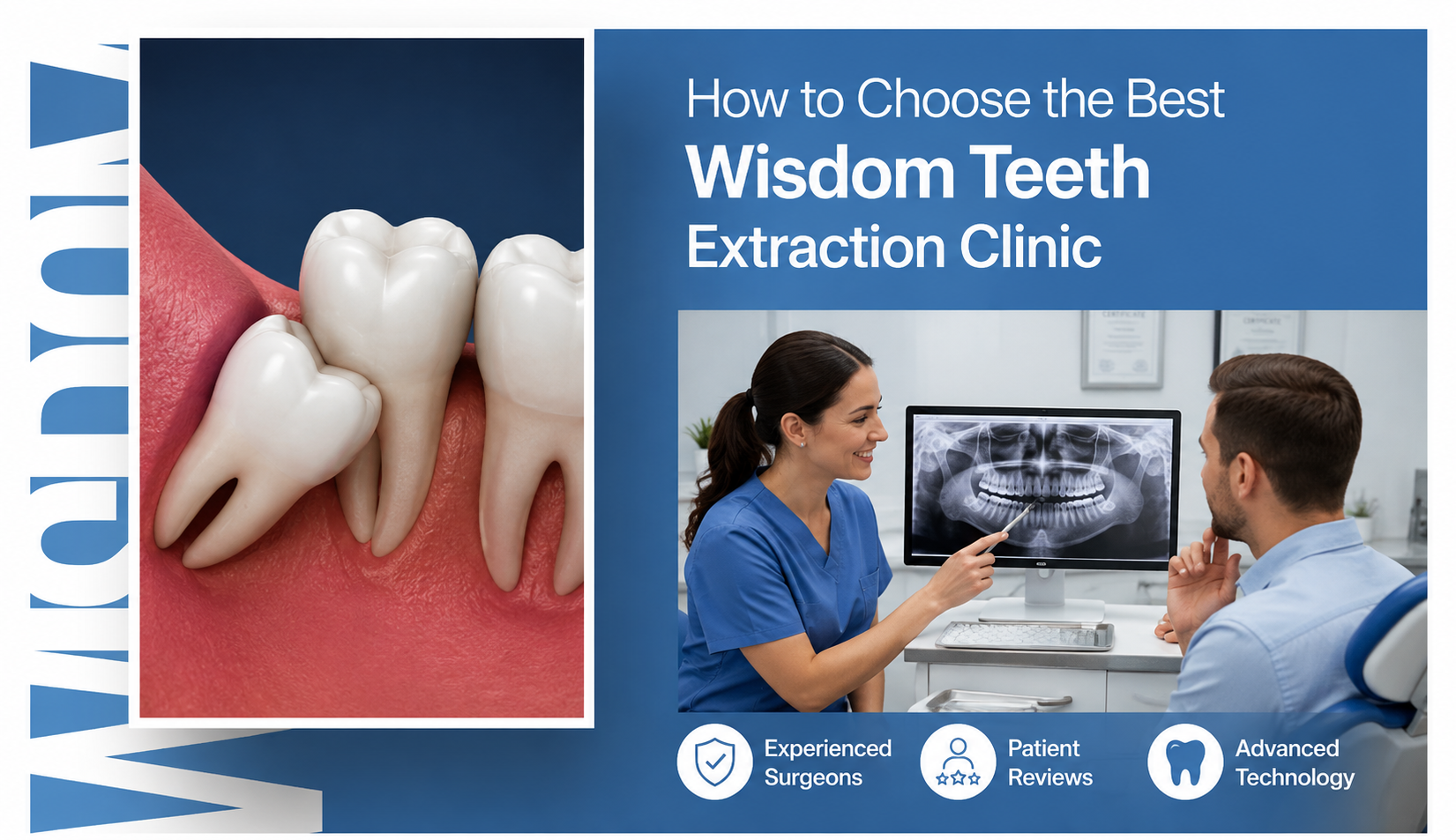 Modern wisdom teeth extraction clinic treatment room with dental chair and imaging equipment