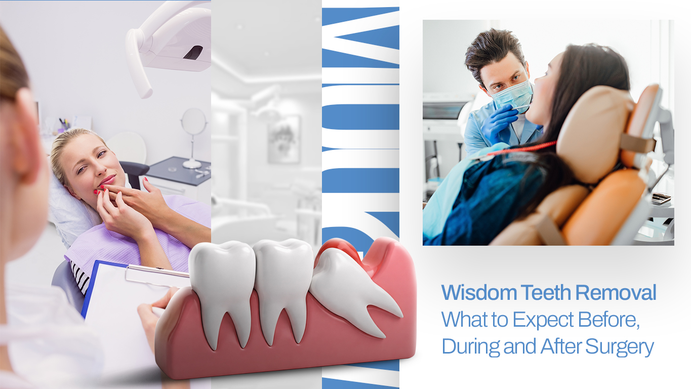 Dentist showing a patient the position of an impacted wisdom tooth on an OPG x-ray before removal